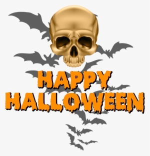 Happy Halloween Skull And Bats - Halloween Clip Art