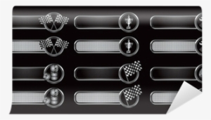 Racing Flags, Tires, Trophies, And Tools On Black Banners - Flag