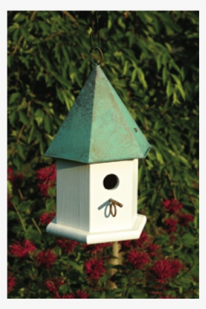 White With Verdi Copper Roof A - Heartwood Copper 15 In X 7 In X 7 In Songbird House