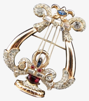 Corocraft Sterling Rhinestone Carnegie Hall Lyre Brooch - Rare Corocraft Sterling Crystal Rhinestone Carnegie