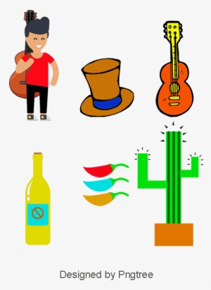 Mexican Style, Cactus, Guitar Png And Psd - Cartoon