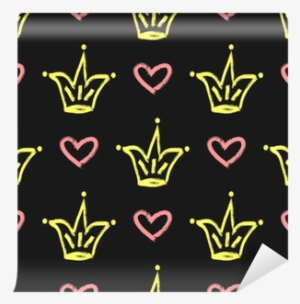 Repeated Outlines Of Crowns And Hearts Painted With - Watercolor Painting