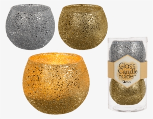 Glas Teelichthalter Glitter Silber