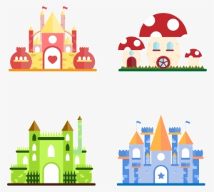 4 Colorful Fairytale Castle Pattern Elements - Vector Graphics