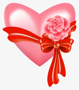 Pink Heart With Rose And Bow - Herz Lieb Png