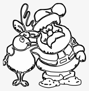 Reindeer Clipart Black And White - Weihnachtsmann Mit Rentier Zum Ausmalen
