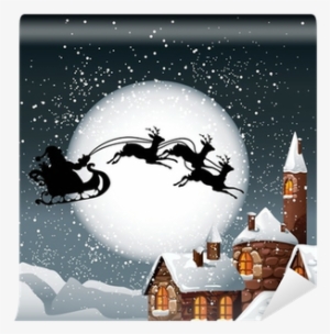 Christmas Illustration Of Santa And His Reindeer Wall - Santa Claus
