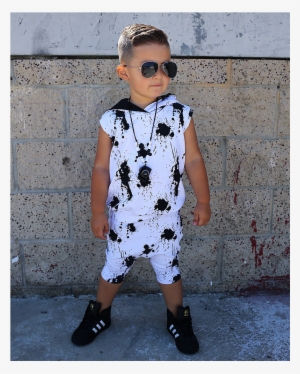 White & Black Splash Sleeveless Hoodie - Hoodie