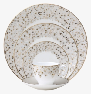 Spangles White 5-piece Place Setting - Nikko Spangles Shimmering Bone China Dinner Plate,