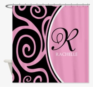 Elegant Black Pink Swirls Monogram Shower Curtain - Custom Elegant Black Pink Swirls Monogram Shower Curtain