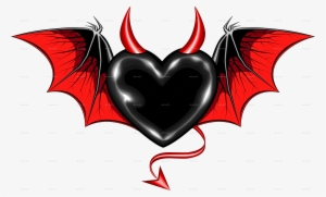 Black Heart With Vampire Wings And Horns By Ashmarka - Heart Bat