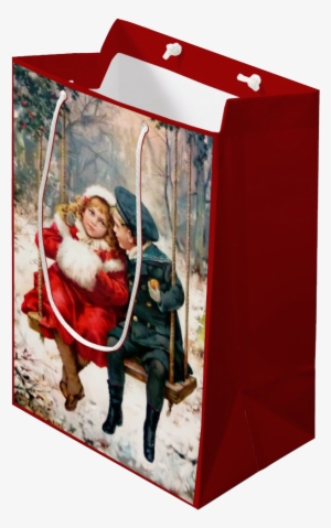 Vintage Victorian Children On Swing Gift Bag - Texasbluebonnet-geschenk-tasche Mittlere Geschenktüte