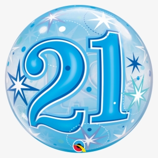 21 Blue Sparkle Starburst Bubble Balloon - Pink Birthday Balloons
