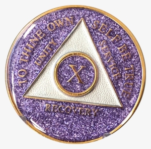 Aa Medallion Purple Glitter Tri-plate Sobriety Chip - Sobriety Coin