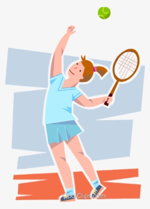Female Tennis Player Server Royalty Free Vector Clip - Girl Playing Tennis