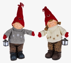 Chico & Chica Navideño/-a De Cerámica Con Gorro De - Flashlight