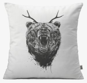 Dailyobjects Angry Bear With Antlers 16" Cushion Cover - Angry Bear Drawing