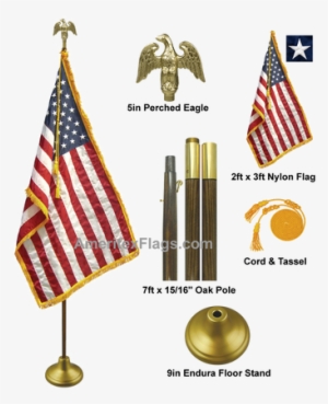 7' Oak Wooden Pole Deluxe U - Flag Usa Gold Fringed