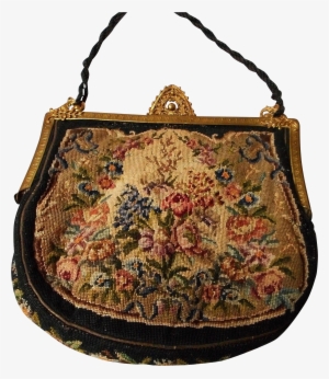 Antique German Petit Point Bag With Filigree Frame, - Needlepoint