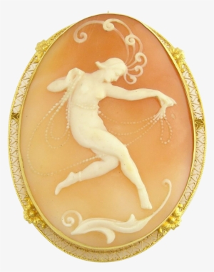 Art Deco Nude Dancer With Pearls Cameo In A 14k Gold - Long Jump