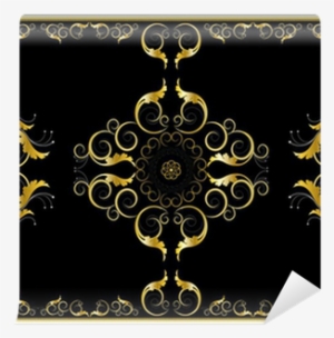 Oriental Gold Ornaments For Rug In Dark Background - Vector Graphics