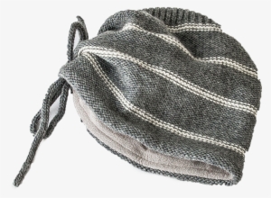 White Stripe Pouch Charcoal Beanie - Charcoal