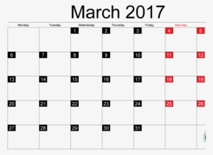 Printable March 2017 C - October 2018 Calendar Transparent