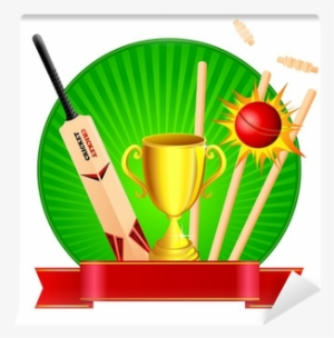 Vector Illustration Of Cricket Kit With Trophy Wall - Karnataka Sangha Cricket Tournament