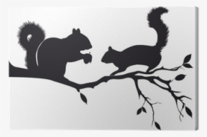 Squirrels On Tree Branch, Vector Canvas Print • Pixers® - Squirrel Silhouette