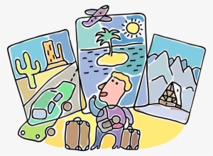 Vector Illustration Of Vacation Traveler With Desert, - Travel