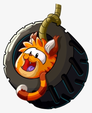Orange Tabby Cat Puffle On Tire Swing - Club Penguin Puffle Park