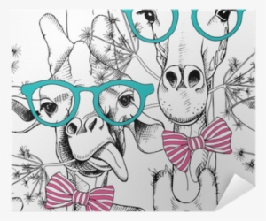 Seamless Pattern With Giraffes In The Glasses And With