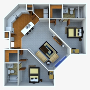 2bed2bath935 Overhead - Internado Planos Dormitorios