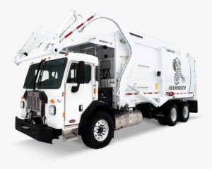 Front Left Side View Of A New Way Mammoth Front Loader - Front Load Garbage Truck Wash Out Tank Mounted At