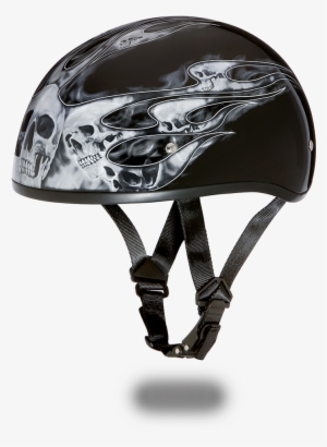 Custom Airbrush Paint Motorcycle Helmets For Sale By - D.o.t. Daytona Skull Cap- W/ Skull Flames Silver