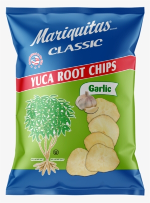 Mariquitas Yuca Root Garlic Chips Packaging Front Side - Cassava