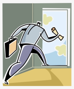Vector Illustration Of Businessman Walks Through Open - Illustration