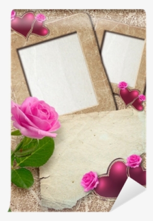 Grunge Frame With Roses, Hearts And Paper Wall Mural - Photography