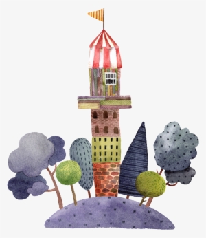 This Graphics Is Hand Drawn House Surrounded By Trees - Portable Network Graphics