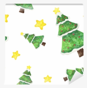 Watercolor Seamless Pattern With Christmas Tree, Snow - Christmas Tree
