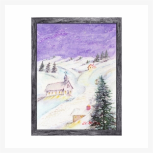 Starry Night Draped In Snow Christmas Watercolor Canvas - Painting