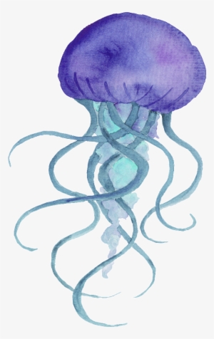 Purple Hand Painted Jellyfish Cartoon Watercolor Vector - 水母 卡通