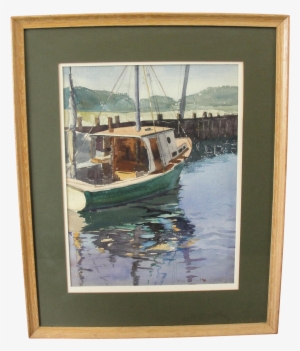 M#century Fishing Boat In Rock Harbor Watercolor Painting - Watercolor Painting