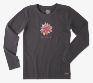 Women's Poinsettia Watercolor Long Sleeve Crusher Tee - Sleeve