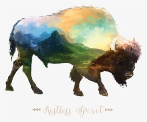 Designart 'bison Double Exposure Illustration' Large