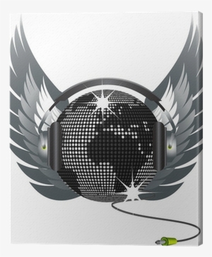 World Globe Disco Ball With Headphones, Wings And Jack - Disco Ball With Wings