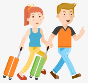 Man And Woman Traveling Together - 拉 行李 箱 的 人 卡通