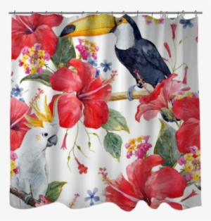Watercolor Tropical Floral Vector Pattern Shower Curtain - Tulip