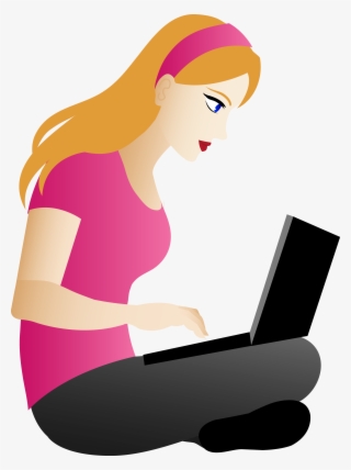 People Young Blonde Redhead Woman Sitting Laptop - Teacher Clipartpng