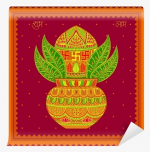 Vector Illustration Of Decorated Mangal Kalash Wall - Vector Graphics